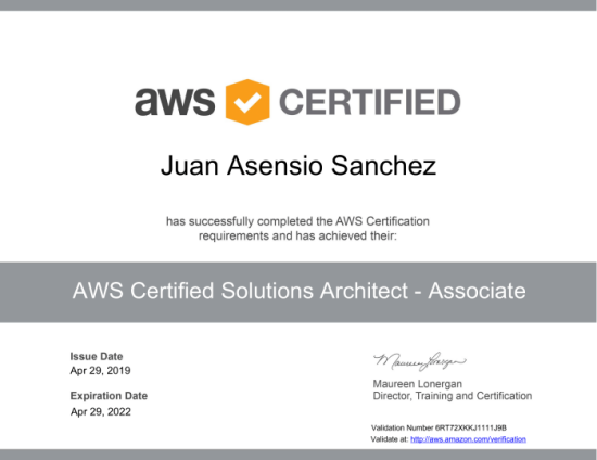 AWS Certified Solutions Architect - Associate certificate